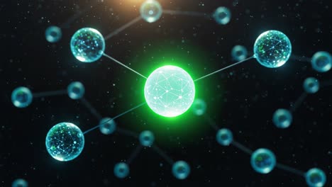 a stunning visualization of molecular structures, showcasing dynamic atomic interactions and the beauty of scientific representations in a mysterious cosmic background