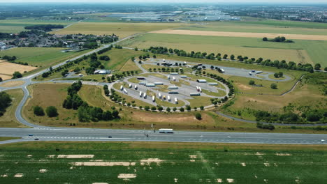 aerial view of a truck stop on a highway