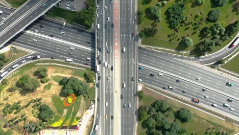 top down aerial view of highway intersection