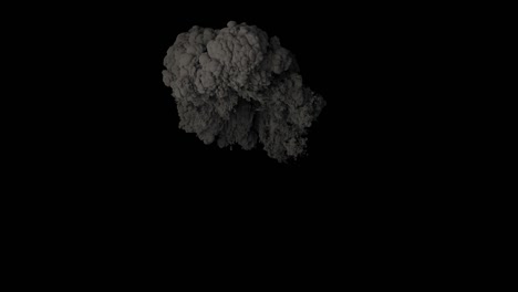 la explosión de una bomba con humo negro. una explosión con humo espeso en un fondo negro aislado con un canal alfa, fuego y una explosió de municiones, humo real.