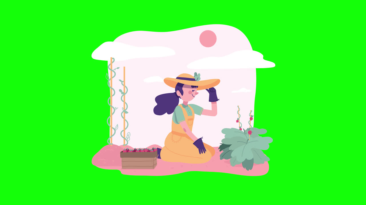 mujer recogiendo fresas en un jardín