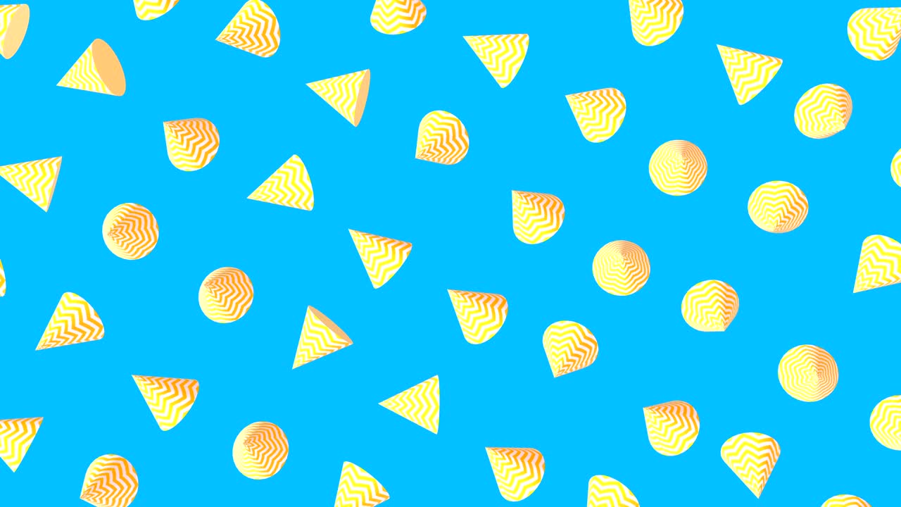 날아다니거나 떠다니는 간단한 기하학적 도과 함께 추상적인 다채로운 배경, 다채로운 장식적인 loopable 3d 애니메이션, 밝은 현대 모션 구성.