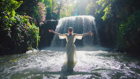 woman in a waterfall