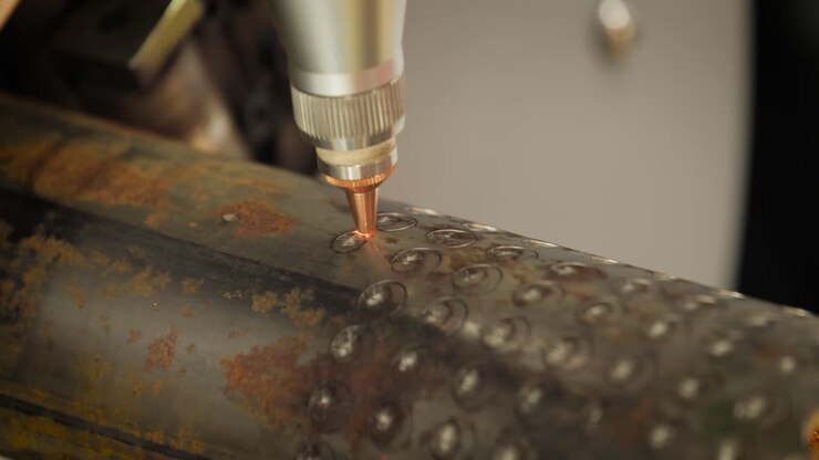 Taglio laser e a gas CNC del metallo, tecnologia industriale moderna.