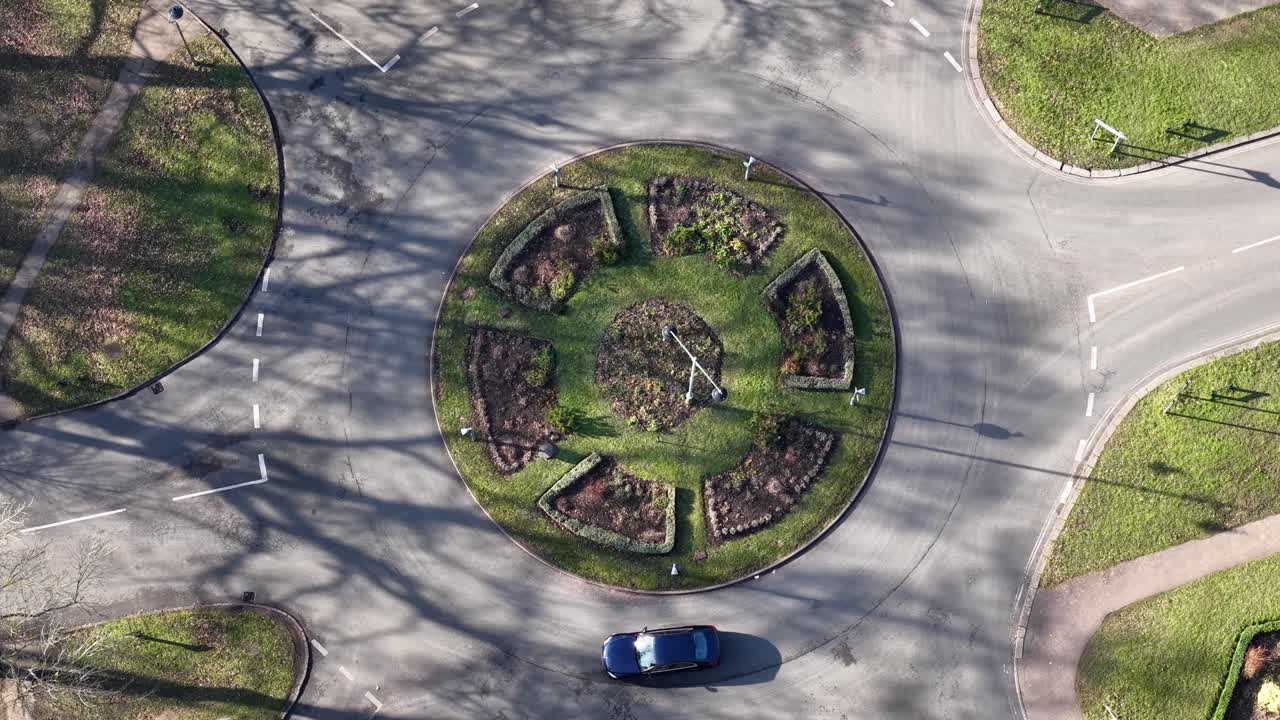 Sollershott Circus, the UK's first roundabout, captured from an aerial view