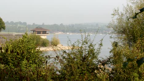 Extra-wide-shot-of-Carsington-Water-Carsington-Water-Valve-Tower,-Draw-Off-Tower-from-Millfields-car-park