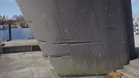 mid shot of two like, to like sculptures at gjestebrygga, kristiansand, harbour,