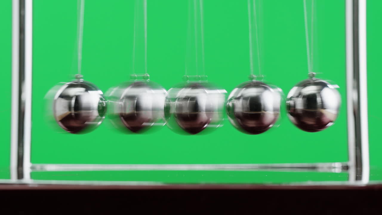 Newton's Cradle in Motion on Green Screen