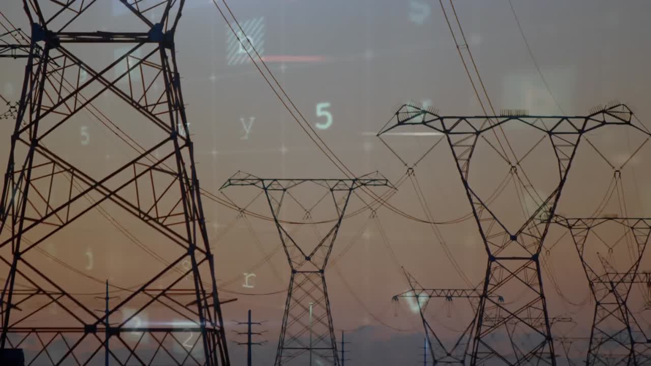 Cyber security words and power lines