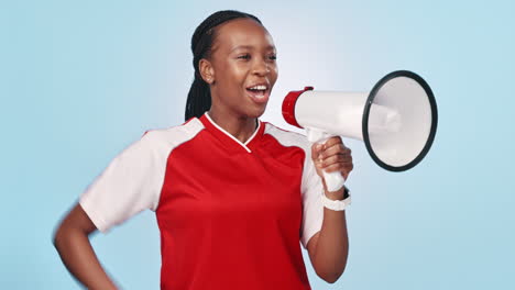 Shout,-megaphone-and-woman-athlete-in-studio