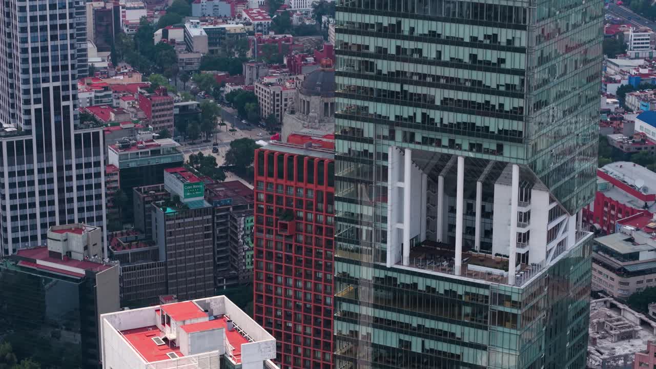 Drone footage of buildings in downtown Mexico City