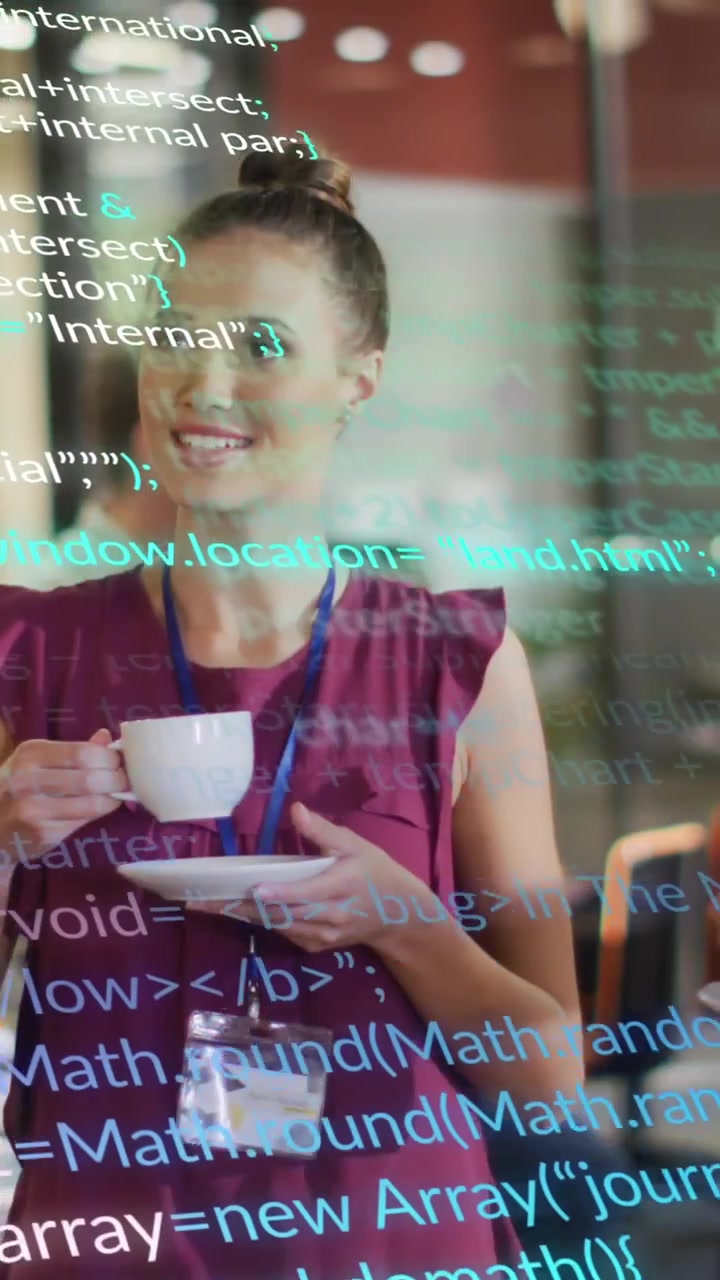 Animation of data processing over diverse business people in office
