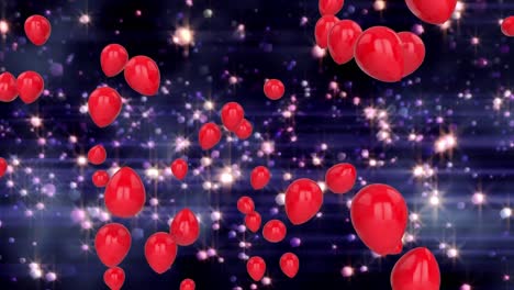 animación de globos rojos volando sobre luces brillantes