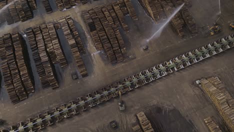 aerial top-down view of the timber yard working