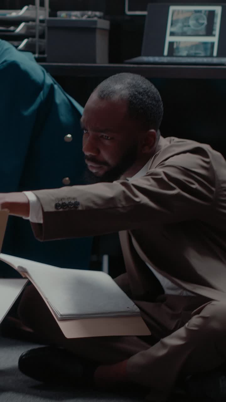 Vertical video: Team of colleagues examining police archive photos
