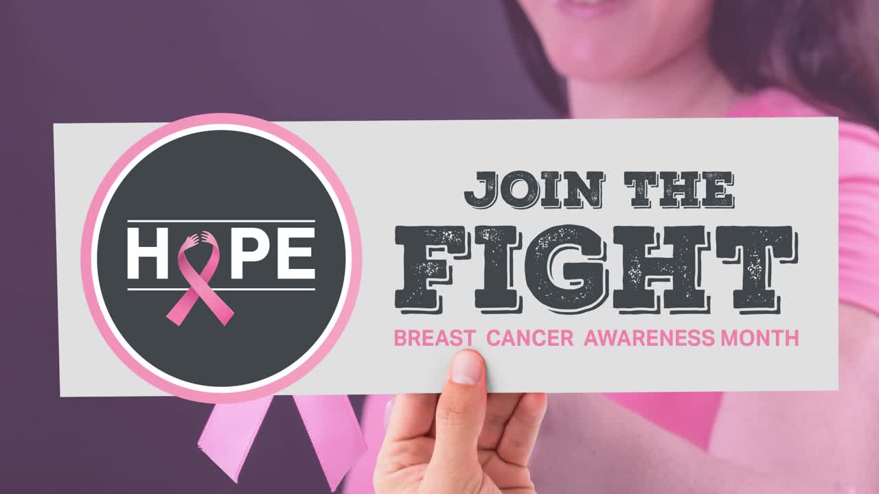 animación de concienciación sobre el cáncer de mama texto sobre mujer caucásica