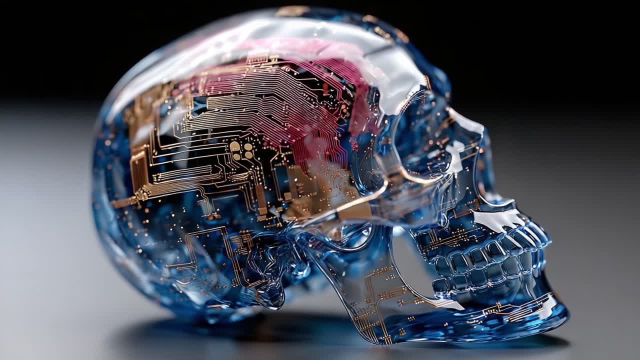 A Transparent Skull Magnifying the Intricate Circuitry Inside, Blending Art and Technology in a Stunning Visual Representation of Modern Innovation