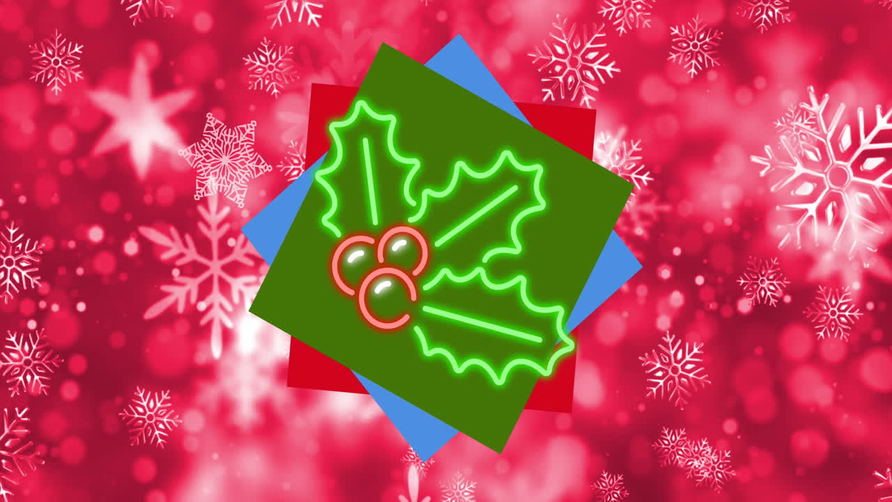 은 배경에 눈이 내리는 카드에 크리스마스 홀리의 애니메이션