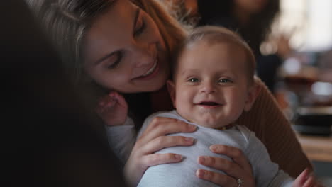 young mother caring for baby in cafe nurturing child relaxing in busy restaurant enjoying motherhood