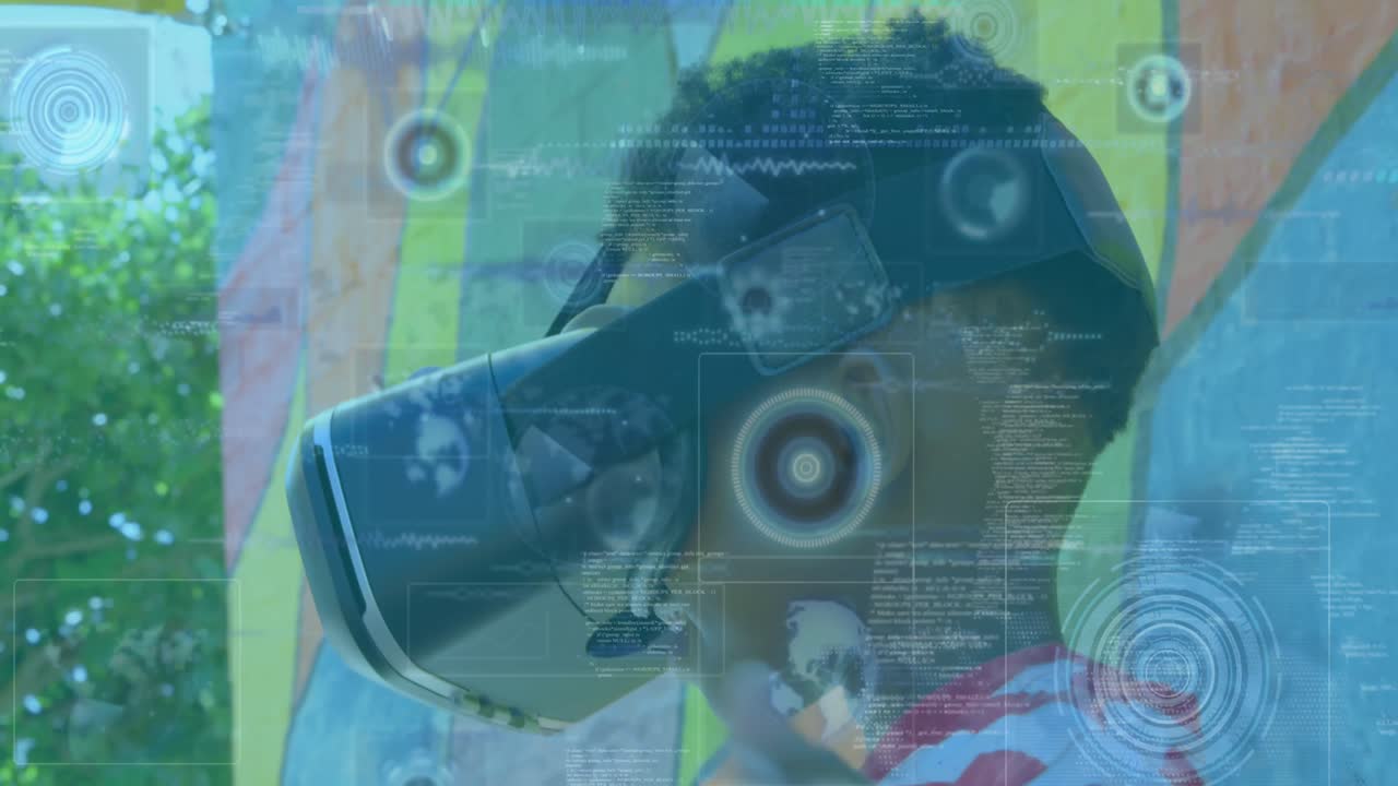 animación de visores escaneando sobre un niño que lleva auriculares vr