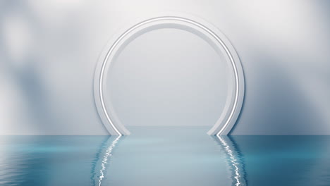 puerta redonda con superficie de agua, renderización en 3d.