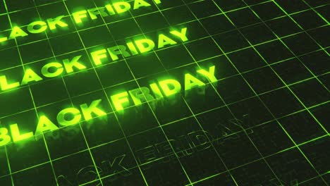 Neon-green-Black-Friday-text-repeated-on-grid-pattern,-3D-animation