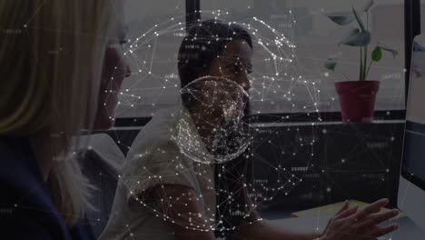 processing data and network connections animation over diverse business people in office