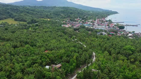 Vista-Panorámica-De-Una-Ciudad-Isleña-Con-Densos-Bosques-De-Palmeras-San-Bernardo-En-El-Sur-De-Leyte,-Filipinas