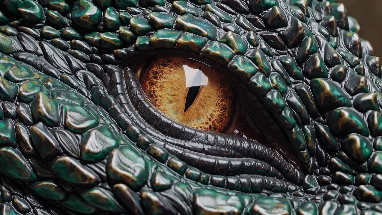 Close-up video of a dragon's eye, showcasing intricate green scales