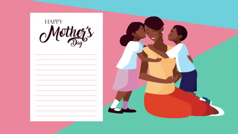 feliz día de la madre letras con afro madre y niños
