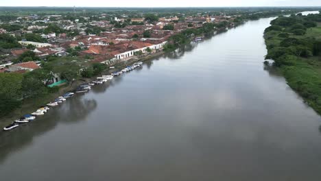 drone above colonial town mompox or mompós, santa cruz de mompox, colombia, bolívar department magdalena river