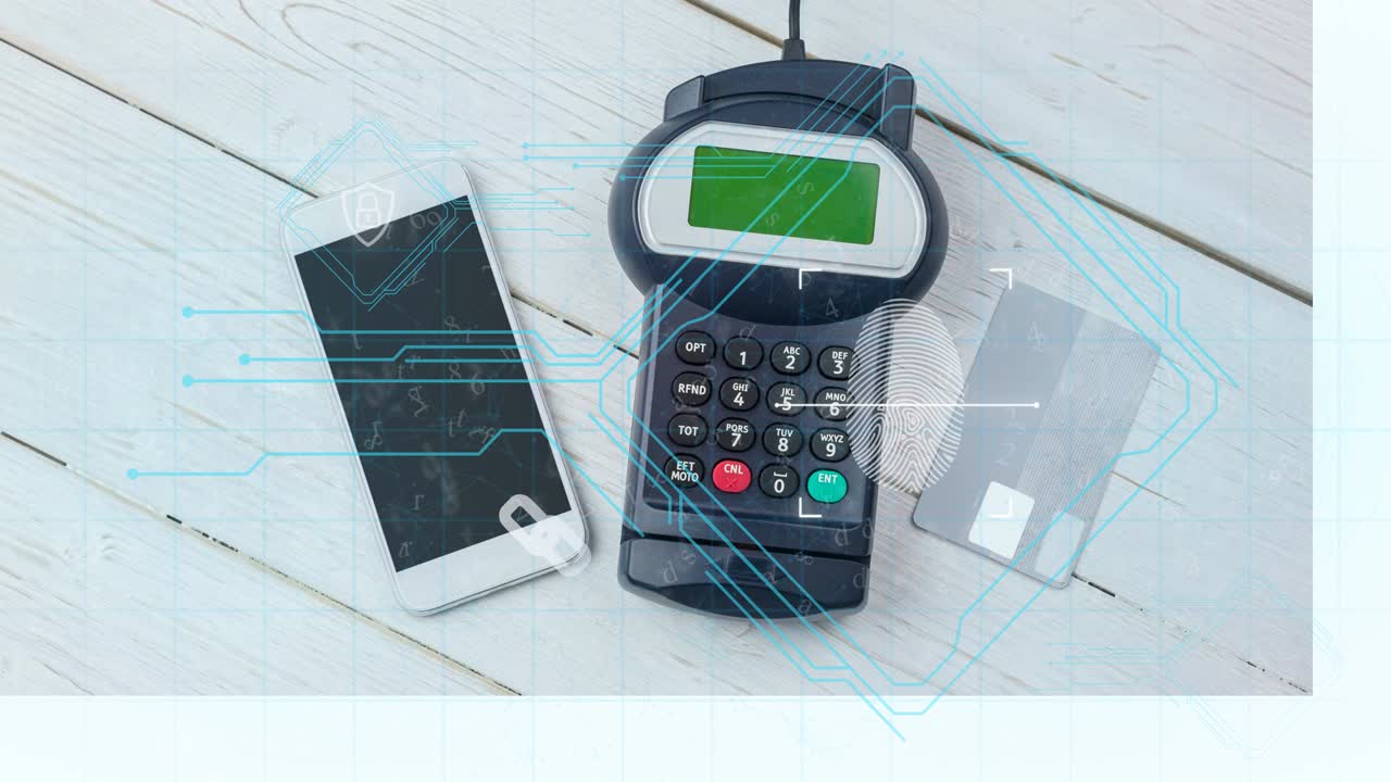 animación de un circuito integrado a través de un teléfono inteligente y una terminal de pago