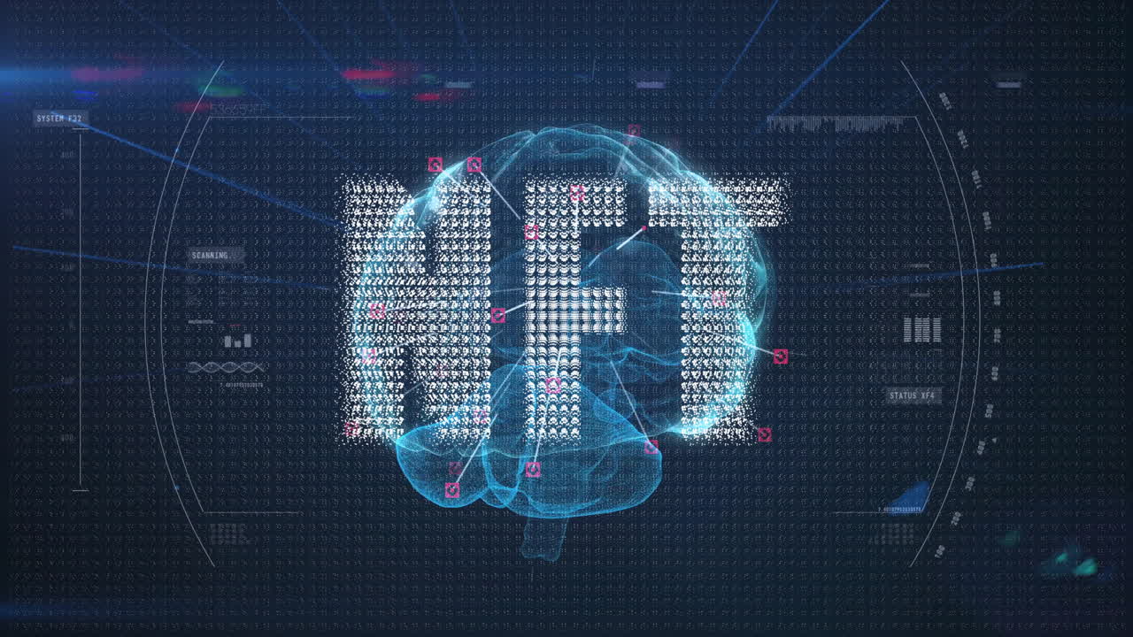 Animation of digital icons over brain with data visualization in school setting