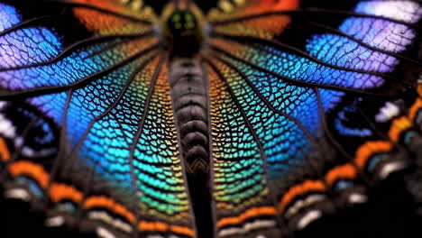 macro shot of a vibrantly colored iridescent butterfly wing
