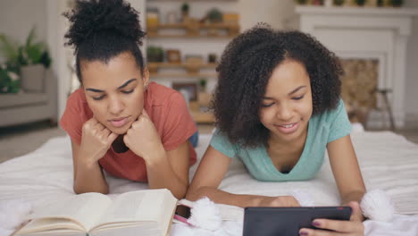 sisters relaxing and studying together