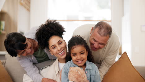 face, happy family and grandparents with kids