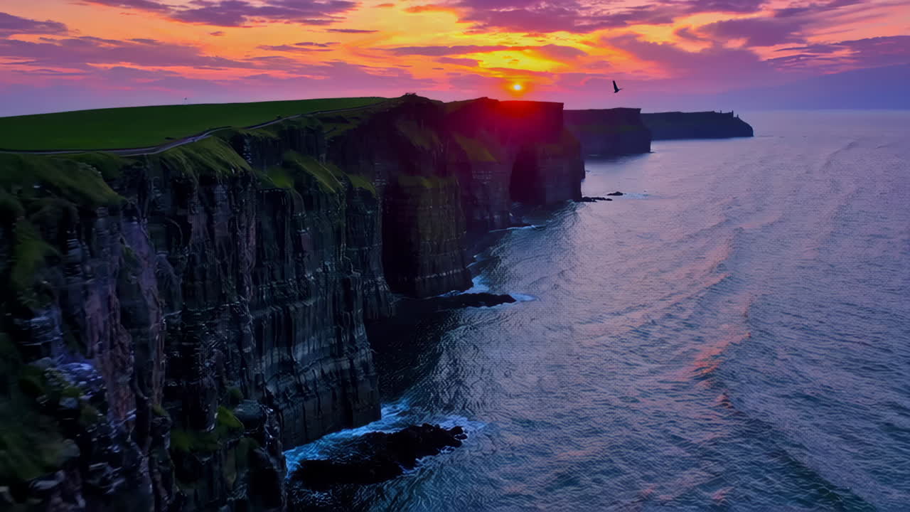 Dramatic Sunset over the Cliffs of Moher in Ireland