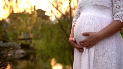 pregnant woman feeling happy at garden home.