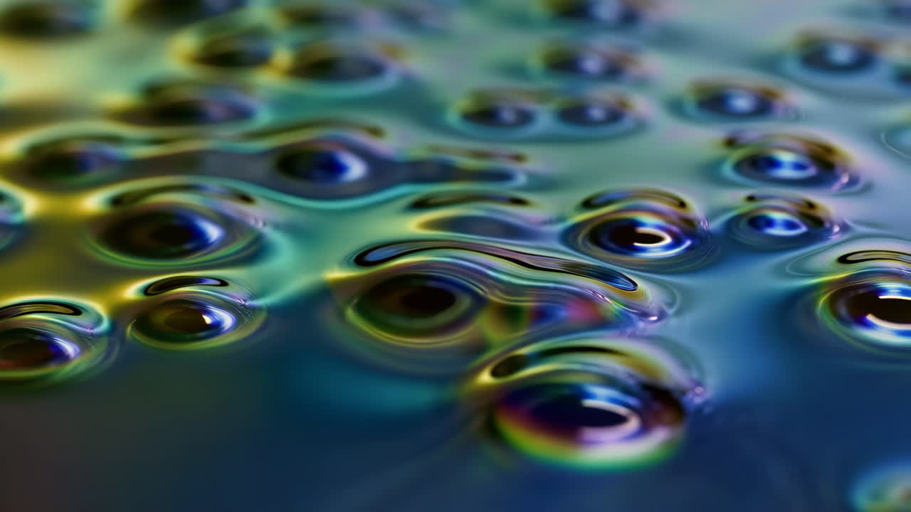 Abstract Iridescent Liquid Surface with Colorful Bubbles