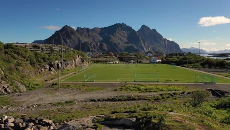 Norway-Lofoten-Football-field-stadium-in-Henningsvaer-from-above.