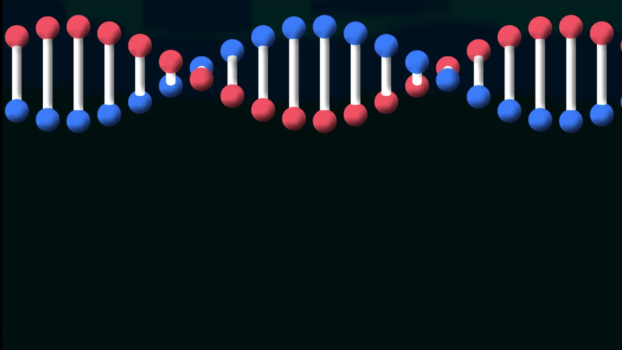 검은색 배경 위에서 회전하는 dna 줄의 애니메이션