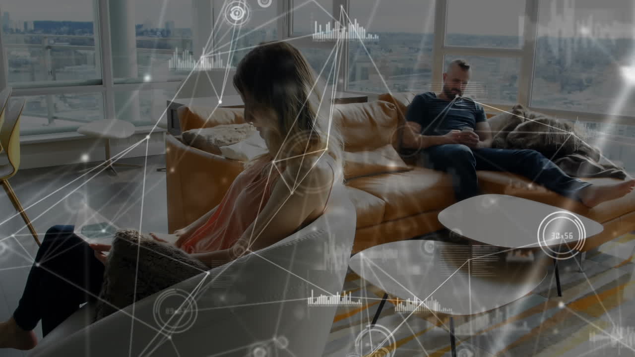 red de conexiones contra hombres y mujeres que usan teléfonos inteligentes