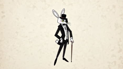 dapper cartoon rabbit with top hat and monocle