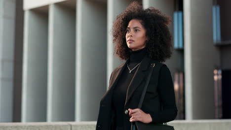 business, black woman and walking by urban