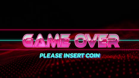 Animation-of-game-over-text-in-metallic-pink-letters-with-lines-over-mesh