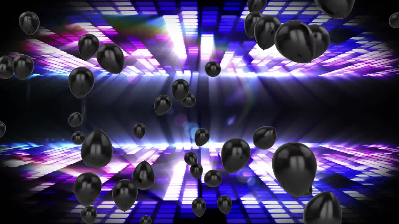 디스코 조명 위에 떠다니는 풍선의 애니메이션