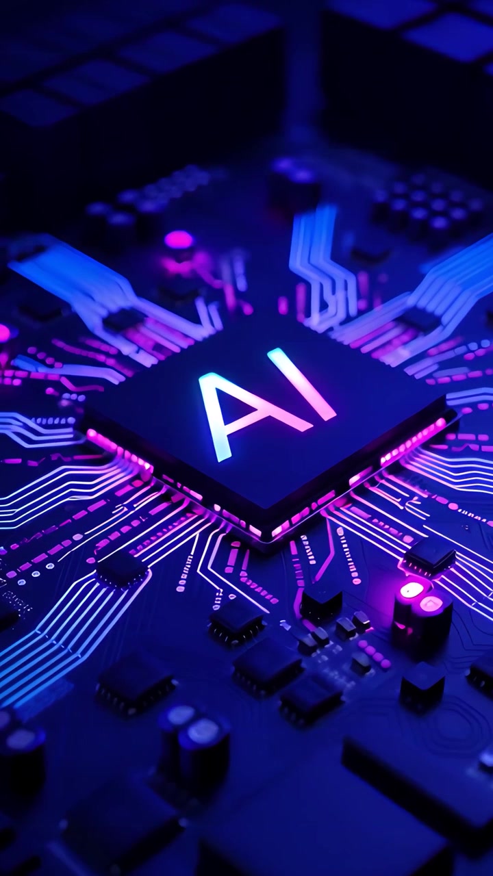 Futuristic AI Chip Motherboard Technology Background 4K