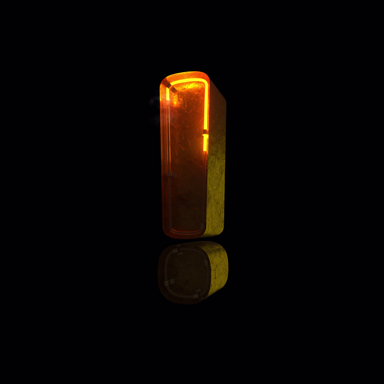 Glowing Neon Exclamation Mark Symbol Rotating on Black Background