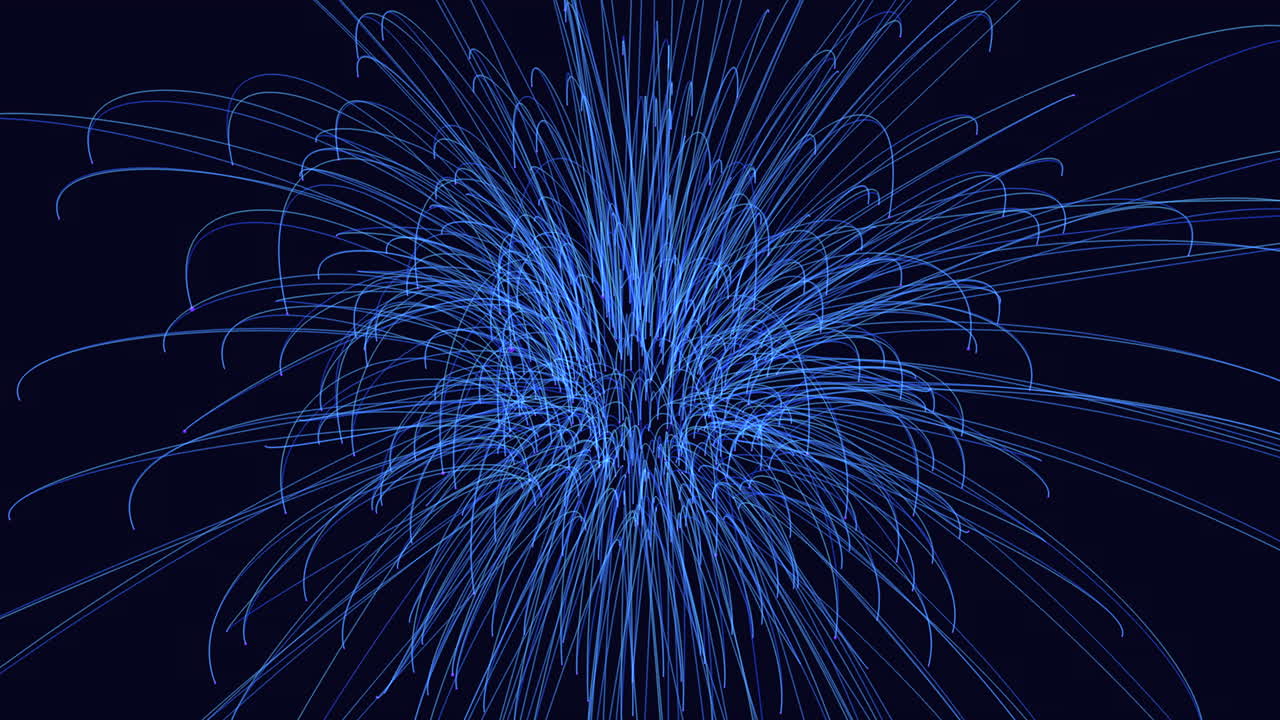 진동하는 파란색 불꽃놀이가 어두운 하늘을 반영하여 반인다