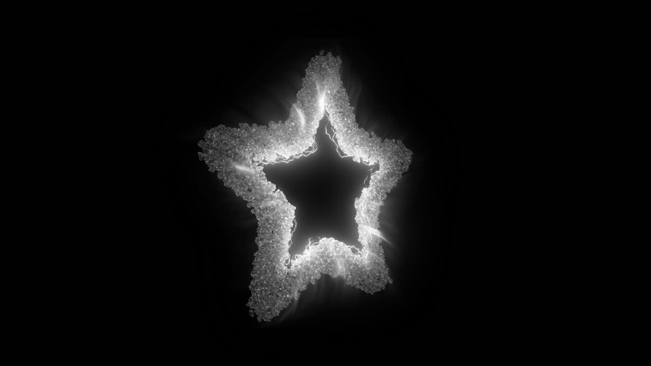 Glowing star shape portal made of white light particles and lightning flashes. Seamless loop perfect for awards, holidays, or magical reveals